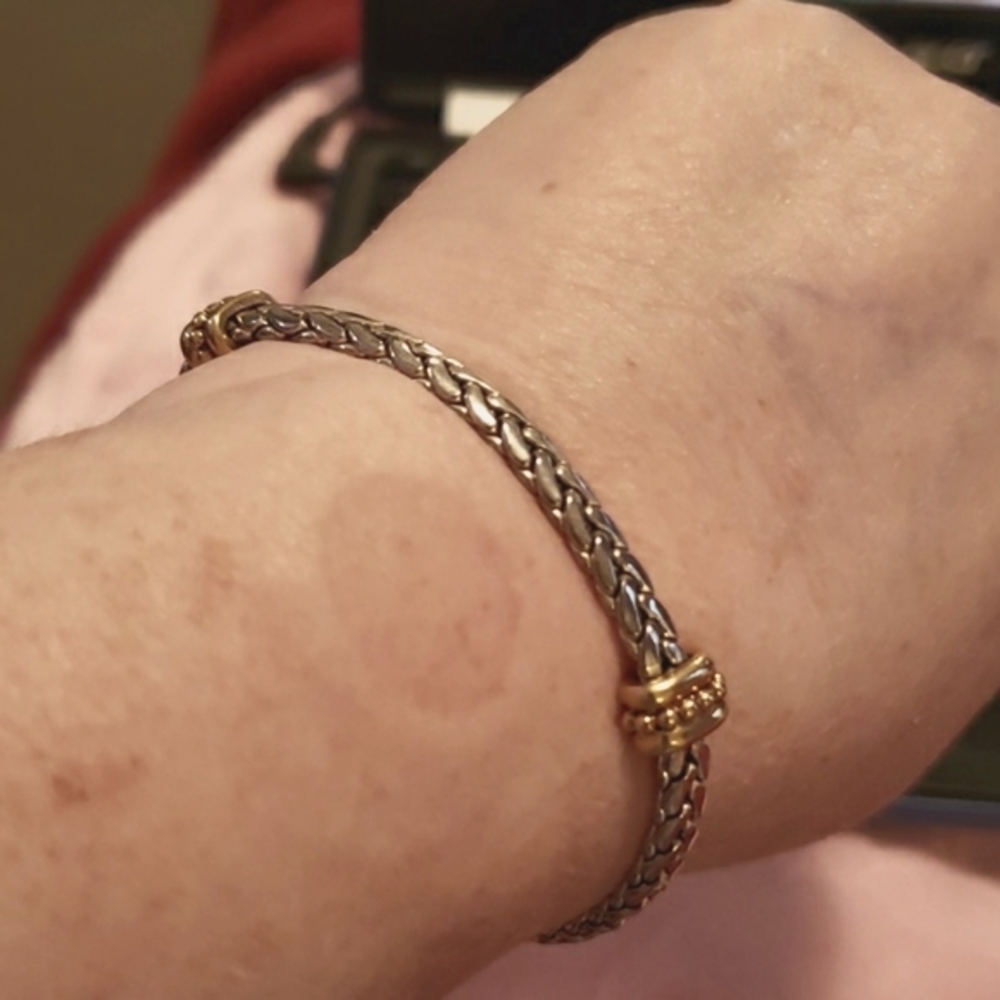 Brighton Silver and Gold-toned Braided Wheat Bracelet 8"